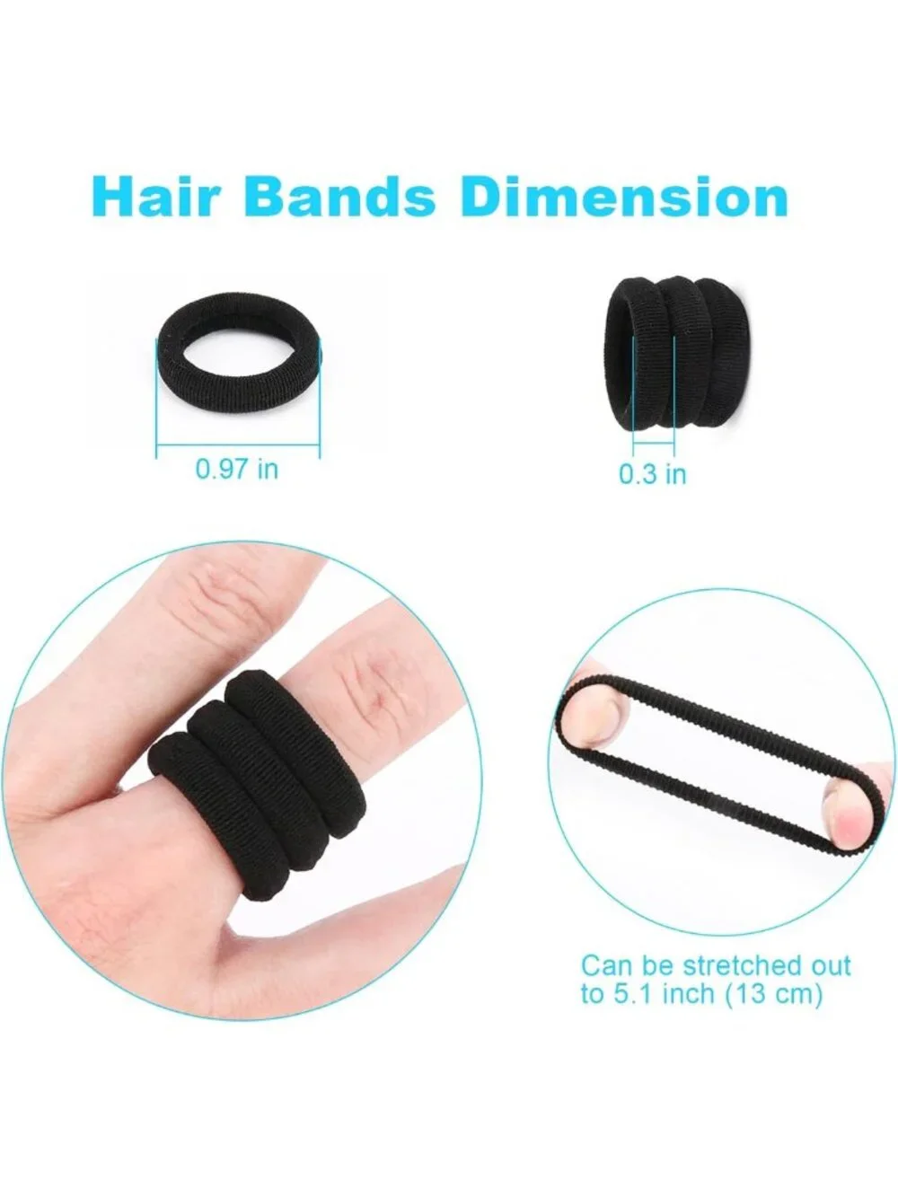 Black Seamless Cotton Hair Ties - Tiny 1